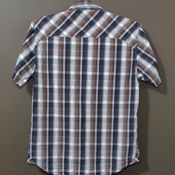 RVCA Men's Plaid Short Sleeve Button Up Shirt Brown/Cream SIZE SMALL - Picture 6 of 7